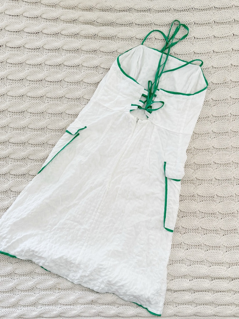 Anthropologie Celandine White Dress with Piped Green Trim - Picture 4 of 5